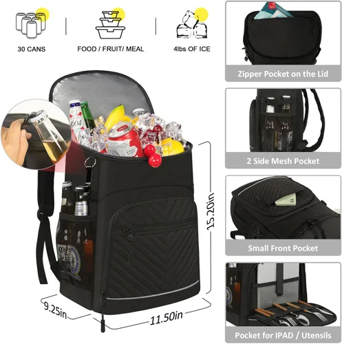 Miniatura 2 de Mochila enfriadora aislada a prueba de fugas, impermeable, mochila enfriadora de 30/45 latas, gran capacidad, ligera, para viajes, camping, playa