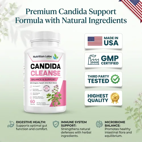 Miniatura 6 de Suplemento Candida Cleanse para equilibrio y apoyo, desintoxicación de candidasa, mujeres y hombres. Salud intestinal y flora, nivel de pH, salud