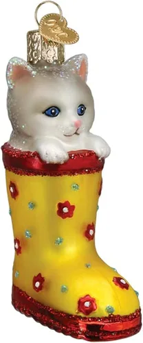 Miniatura 6 de Old World Christmas Adorno de cristal soplado de gatito del Himalaya gris para árbol de Navidad, decoración navideña artesanal, colección de gatos
