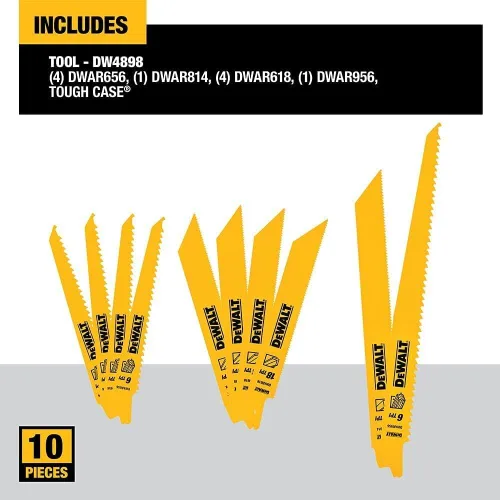 Miniatura 5 de DEWALT Hojas de sierra recíproca, juego combinado de 10 piezas, varios tamaños (DW4898)