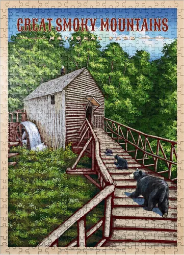 Miniatura 8 de MyPuzzle Great Smoky Mountains National Park - Enchanted Mill Among Smoky Highlands - Póster de viaje vintage - Rompecabezas de 100 piezas
