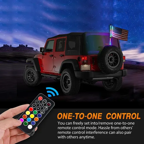 Miniatura 5 de Nilight - 1 luz de látigo LED RGB en espiral de 2 pies con control remoto por RF, luz de persecución/baile RGB, látigos de antena iluminados