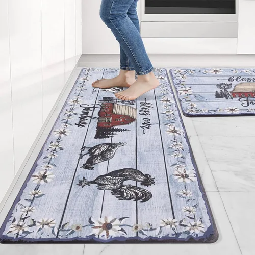 Miniatura 13 de Carvapet Alfombrillas de cocina 2 piezas, alfombras y tapetes antifatiga de manzanas de granja, antideslizantes, acolchados, para cocina, puerta