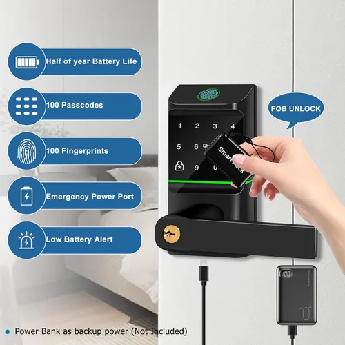 Miniatura 5 de Cerradura de puerta automática de entrada sin llave, cerradura inteligente con perilla de puerta, huella digital biométrica, código de acceso