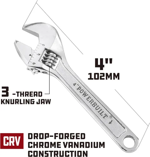 Miniatura 2 de Powerbuilt Llave ajustable de 4 pulgadas, llave de fontanería de apertura de mandíbula ancha, marcas de mandíbula preajuste fácil de leer, mango