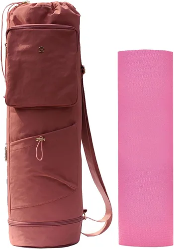 Miniatura 16 de ESVAN Bolsa para esterilla de yoga con múltiples bolsillos. Bolsa de transporte con cordón para esterilla de yoga, Pilates, ejercicio. Bolsa de Lino