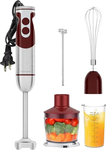 Miniatura 12 de Megawise Batidora de Mano de Alta Potencia – 400W de Potencia Máxima con Accesorios Versátiles 3 en 1 (Eje Mezclador, Batidor, Picadora); Diseño