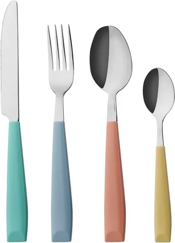 Miniatura 17 de Annova WF232 - Juego de cubiertos de acero inoxidable con asas de colores cómodos de sostener, 4 tenedores de cena, 4 cuchillos, 4 cucharas de cena