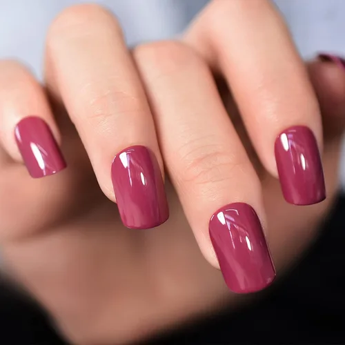 Uñas postizas a presión suaves de color rojo morado oscuro, uñas postizas de color morado oscuro, uñas postizas reutilizables con acabado de gel UV,