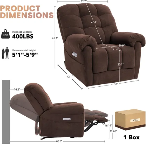 Miniatura 3 de EONIX Mordern - Silla reclinable mecedora de masaje, reclinable mecedora eléctrica de doble motor para espacios pequeños, silla reclinable Lazy Boy