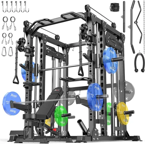 Miniatura 27 de Rack Multiusos para Sentadillas, Conjunto de Rack de Pesas Smith Machine con Sistema de Crossover de Cables, Racks de Potencia para Gimnasio en L04