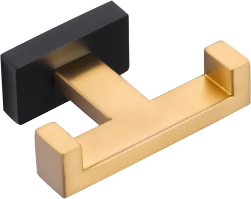Miniatura 7 de Gancho doble para toallas de baño para montar en la pared, soporte moderno dorado para toallas, ganchos resistentes para bata de pared, colgador