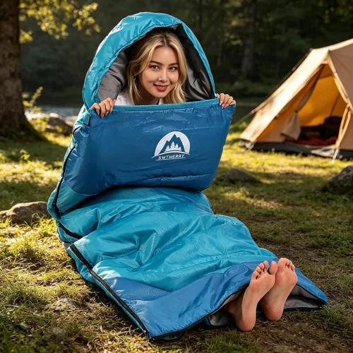 Miniatura 3 de SWTMERRY Saco de dormir para 3 estaciones (verano, primavera, otoño) clima cálido y fresco, ligero, impermeable, para uso en interiores y Verde