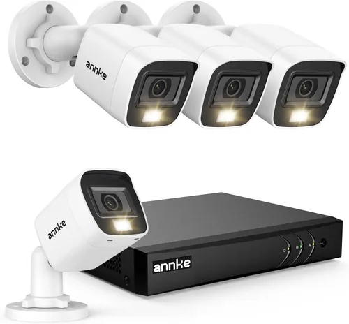 Sistema de cámaras de vigilancia ANNKE 8CH 3K Lite con cable, DVR H.265+ con detección AI de humanos/vehículos, 4 cámaras CCTV tipo bala de 1080p,
