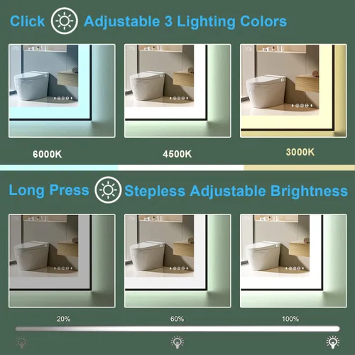 Miniatura 5 de Espejo de baño LED de 20 x 28 pulgadas con luces, espejos iluminados delanteros y traseros para montaje en pared de baño, decoración de marco negro