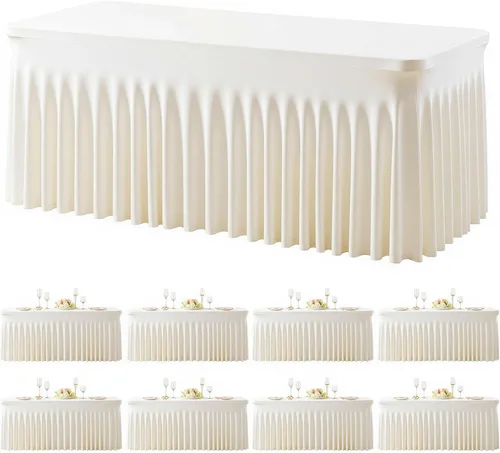 Miniatura 51 de Paquete de 2 manteles color azul bebé para mesas rectangulares de 6 pies, mantel ajustable de elastano, fundas de mesa elásticas de 6 pies, manteles