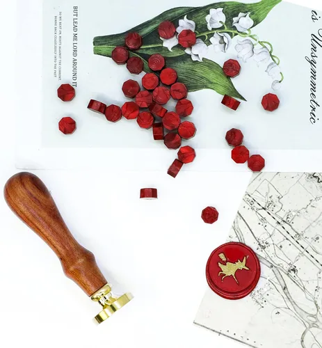 Miniatura 5 de SWANGSA Kit de 360 cuentas de cera de sellado rojo vino con 2 velas de té y 1 cuchara de fusión de cera para sello de cera (rojo vino)