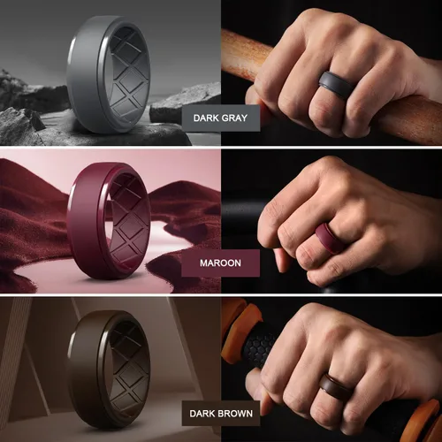 Miniatura 90 de Egnaro - Anillos de silicona para hombre, 25/64 pulgadas (10 mm) de ancho y 3/32 pulgadas (2.5 mm) de grosor, alianzas de boda de goma, paquete