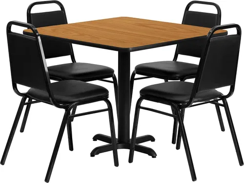 Miniatura 10 de Flash Furniture Juego de mesa de comedor laminada cuadrada de 5 piezas de 36 pulgadas, juego de comedor de restaurante con mesa, base en X y 4 Parte