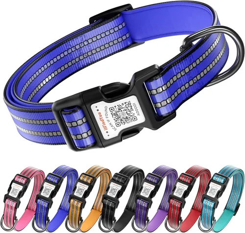 Miniatura 20 de Collar Reflectante para Perro, Collares Personalizados para Perro con Hebilla de Código QR, Collar de Nailon Suave para Mascotas Ajustable para Camo