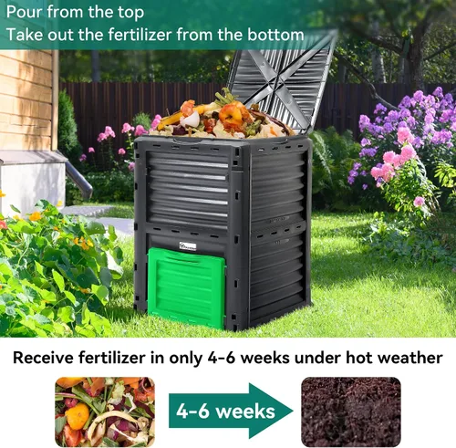 Miniatura 3 de YITAHOME Contenedor de compostaje grande para exteriores, caja de compostaje de 80 galones (300 L) con tapa superior a presión y sistema