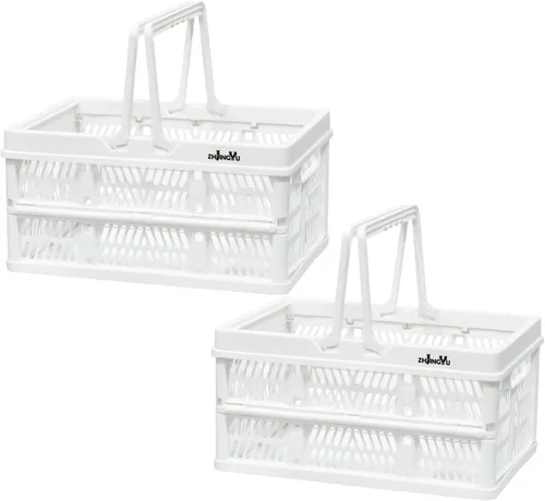 Miniatura 11 de ZHJINGYU cajas para almacenamiento, cestas de plástico para organizar, cesta de compras plegable, caja plegable con asas, caja de almacenamiento Rosa
