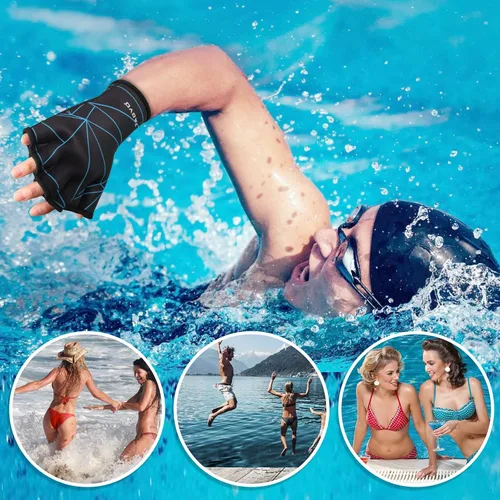 Miniatura 7 de TAGVO Guantes acuáticos de natación, guantes acuáticos para ayudar a la resistencia de la parte superior del cuerpo, guantes de natación con malla