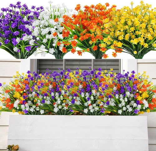 Miniatura 30 de AmyHomie 16 paquetes de flores artificiales de eucalipto negro para exteriores, resistentes a los rayos UV, flores sintéticas que no se decoloran