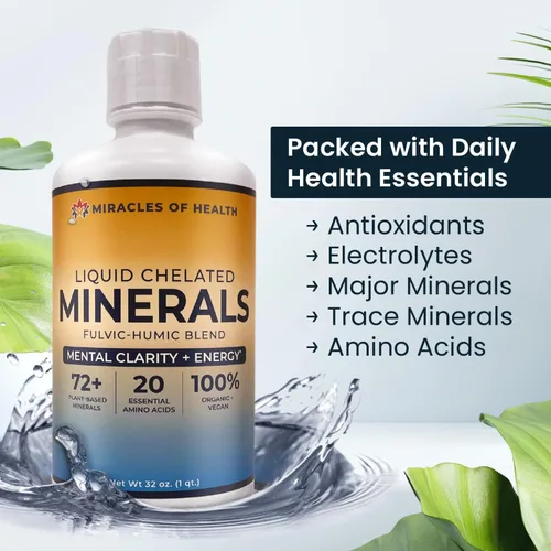 Miniatura 3 de Minerales quelados líquidos, mezcla de minerales fúlvicos húmicos orgánicos, más de 72 minerales a base de plantas, 20 aminoácidos esenciales, 100%