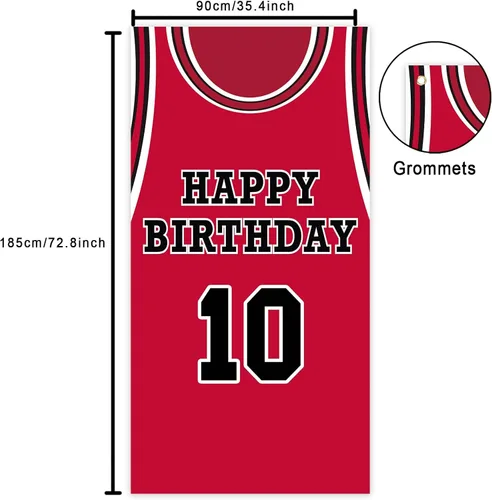 Miniatura 2 de Cartel de feliz cumpleaños 10 pancarta de fondo rojo de baloncesto estrella jugador de deportes decoración para hombre niño 10 cumpleaños
