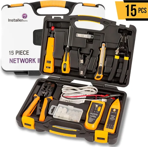 Miniatura 2 de InstallerParts Kit Profesional de Herramientas de Red 15 en 1 - Herramienta de Crimpado RJ45 Cat 5 Cat6, Probador de Cables, Pelacables con Calibre