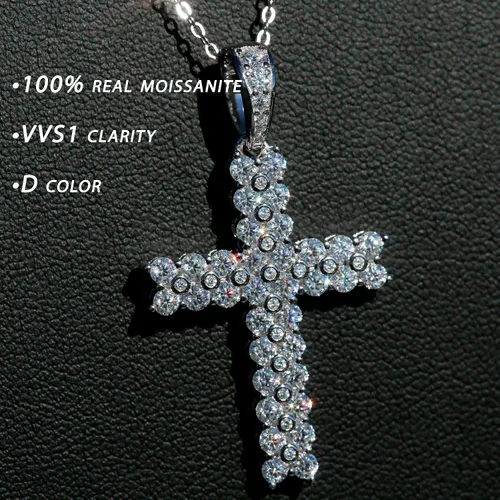 Miniatura 3 de VVS1 - Colgante de cruz de moissanita para hombres y mujeres, chapado en oro de 18 quilates, plata de ley 925 maciza, color D, solo colgante