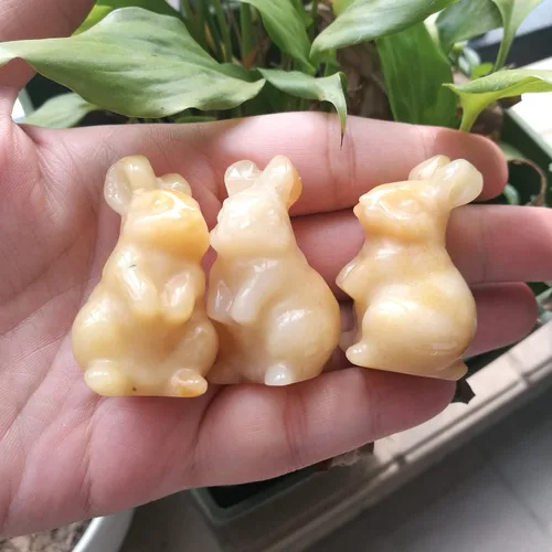 Miniatura 2 de Estatua de conejo tallada a mano de jade amarillo natural, cristales de 1.5 pulgadas y piedras curativas