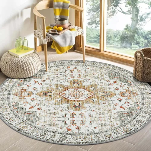 Miniatura 36 de Moynesa Alfombra de pasillo ultra fina lavable de 2 x 6 pies, antideslizante, resistente a las manchas, alfombra vintage que no desprende para Gris