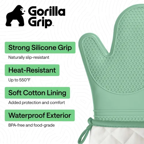 Miniatura 2 de GORILLA GRIP - Juego de guantes de horno de silicona suave sin BPA, guantes de cocina resistentes al calor e impermeables, forro de algodón grueso