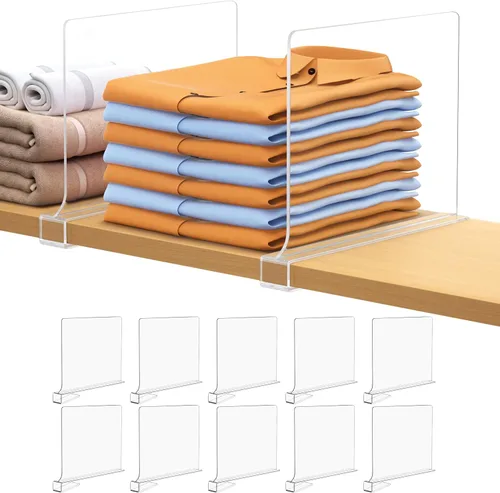 Miniatura 13 de 6 unidades de divisores de estante para organizar el armario, divisor de estante de acrílico transparente para estanterías de madera, adecuado