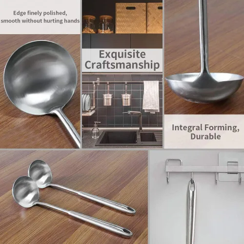 Miniatura 5 de Newness Cucharón de sopa, [Resistente al óxido, Resistente al calor, Formación integral] Cucharón de sopa duradero de acero inoxidable 304 con mango