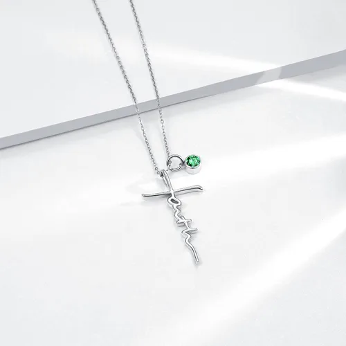 Miniatura 3 de PRAYMOS - Collar de plata de ley 925 con dije de cruz lateral, para mujer, ópalo sintético, cadena de 18 pulgadas y extensor ajustable de 2 pulgadas