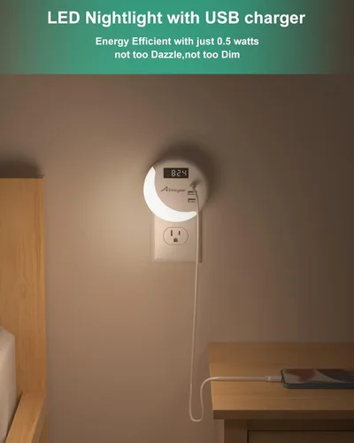 Miniatura 5 de Alitayee Luz nocturna LED, luces nocturnas enchufables a la pared, luz nocturna inteligente con sensor de luz nocturna con cargador USB C