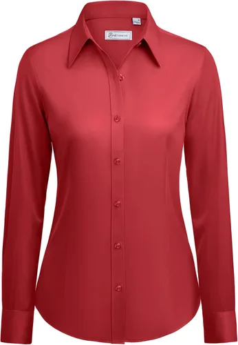 Miniatura 10 de siliteelon Camisas con botones para mujer: camisa de vestir de manga larga sin arrugas, ajuste clásico, con cuello, color sólido, formal