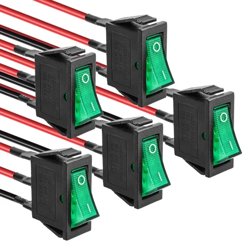 Miniatura 11 de KCD3 SPST de encendido/apagado de 3 pines, 2 posiciones, interruptor basculante instantáneo DC 12V-24V 30A con LED verde para barco - Paquete de 5