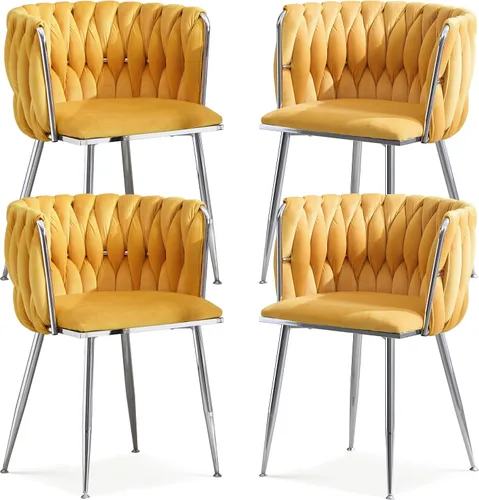 Miniatura 28 de Juego de 2 sillas de comedor de terciopelo, sillas laterales tapizadas tejidas con patas de metal negro, sillas decorativas modernas, sillas