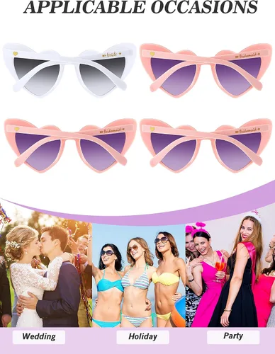Miniatura 4 de 10 pares de gafas de sol para dama de honor, con forma de corazón, para mujer, fiesta, boda, propuesta