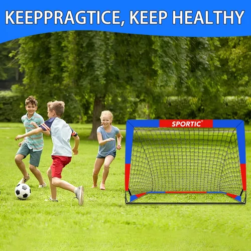 Miniatura 5 de Paquete de 2 redes de fútbol de 4 x 3 pies, porterías de fútbol para practicar niños para interiores y exteriores. Red de fútbol portátil con bolsa