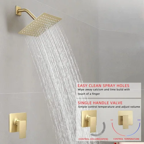 Miniatura 2 de Juego de llave de regadera dorada cepillada, sistema de regadera de lluvia para baño con cabezal de regadera de lluvia de acero inoxidable, kit