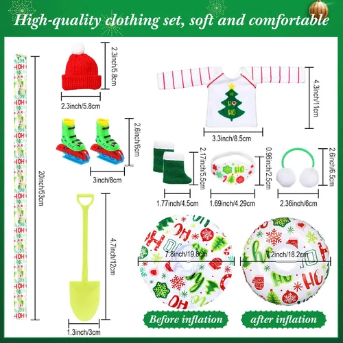 Miniatura 2 de Jenaai Juego de 9 Piezas de Accesorios para Muñeca de Navidad, Ropa de Muñeca de Navidad Incluye Orejeras, Bufanda, Suéter, Bota, Tubo de Nieve