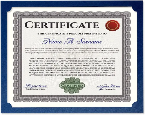Miniatura 3 de Porta certificados color azul liso – Paquete de 25, cubierta de lino de 80 libras. Stock, de un solo lado, esquinas troqueladas, para oficina