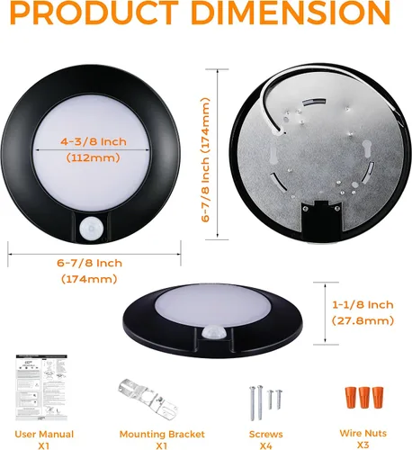 Miniatura 7 de CLOUDY BAY - Lámpara de techo con sensor de movimiento para interiores, 120 V CRI90 10 W 5000 K, luz de día brillante, 6.5 pulgadas LED de montaje