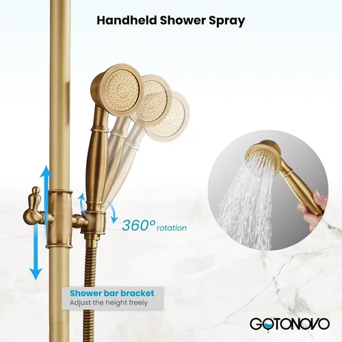 Miniatura 5 de gotonovo Grifo de ducha de baño expuesto, sistema de ducha montado en la pared, cabezal de ducha de 8 pulgadas y boquilla de bañera, asas cruzadas