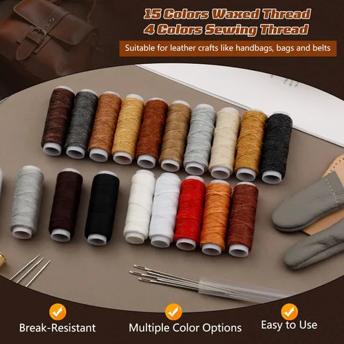 Miniatura 6 de CBHGFEA Kit de trabajo de cuero, herramientas de trabajo de cuero y kit de manualidades con bolsa de almacenamiento personalizada, grabado, corte